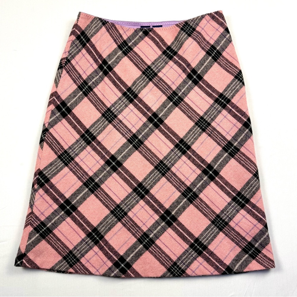 Vintage Y2K Gap Bubblegum Pink Plaid Women's Wool Blend Midi Skirt - Size 1